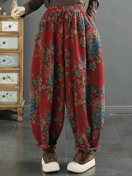 Women Autumn Retro Flower Cotton Bloomers WG026 BK