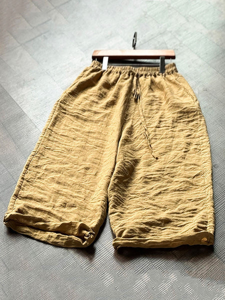 Women Vintage Autumn Solid Loose Ramie Wide-leg Pants BA1073 Genistyle Shop