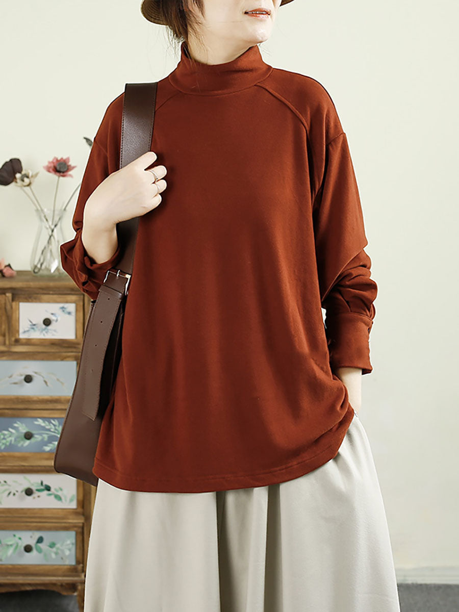 Women Casual Autumn Solid Tuetleneck Button Cotton Blouse BA1067 Genistyle Shop