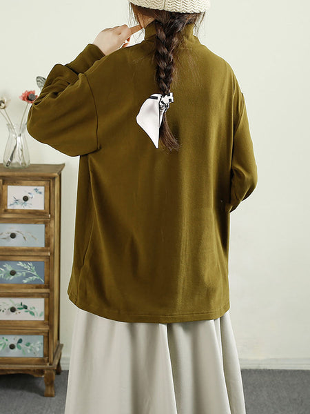 Women Casual Autumn Solid Tuetleneck Button Cotton Blouse BA1067 Genistyle Shop