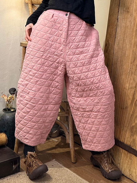 Women Autumn Retro Rhomboids Straight Cotton Pants BA1063 Genistyle Shop