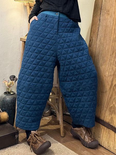 Women Autumn Retro Rhomboids Straight Cotton Pants BA1063 Genistyle Shop