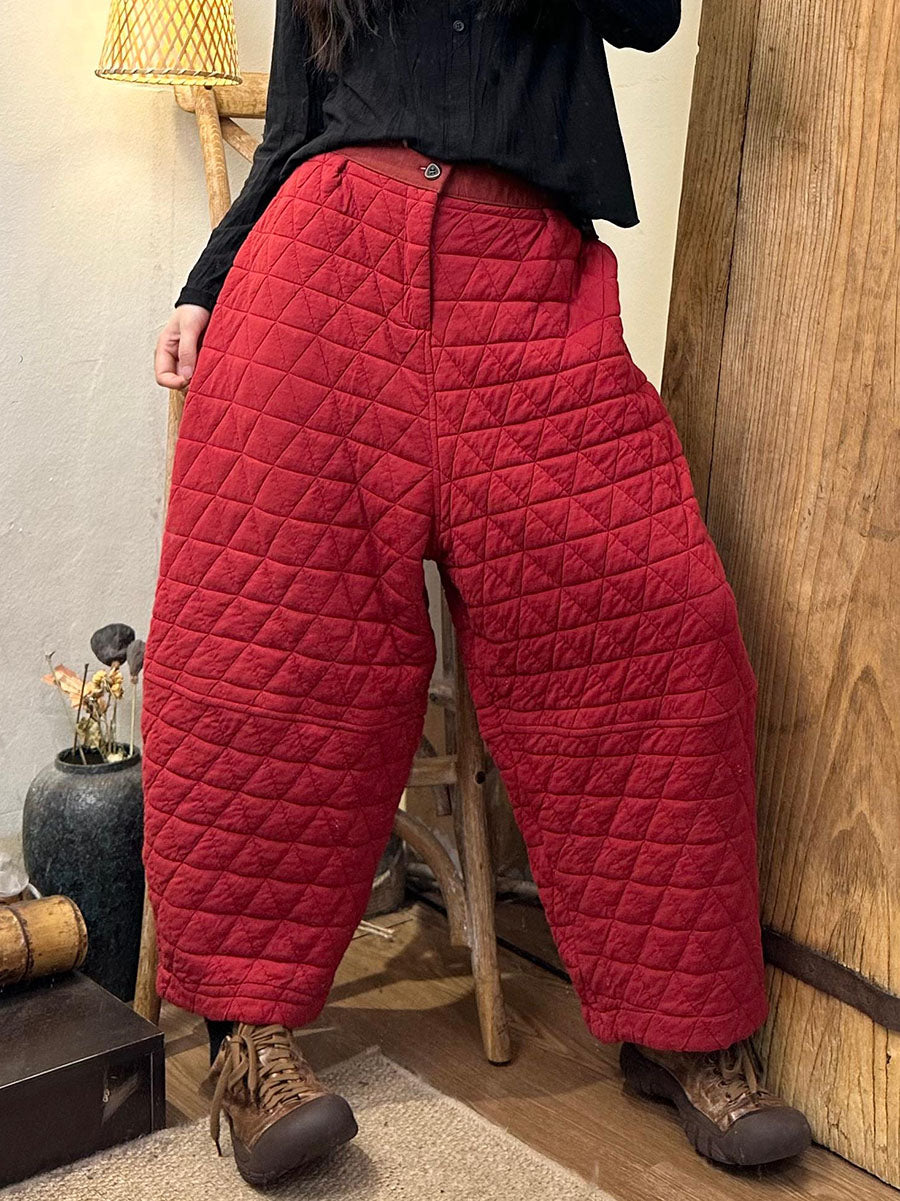 Women Autumn Retro Rhomboids Straight Cotton Pants BA1063 Genistyle Shop