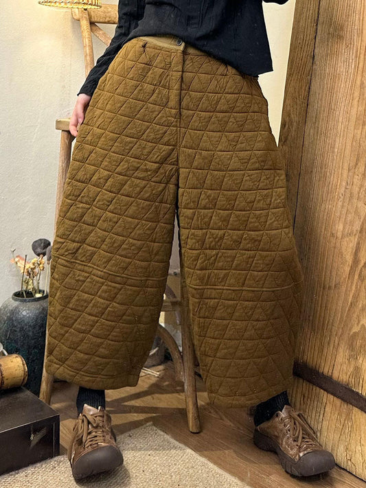 Women Autumn Retro Rhomboids Straight Cotton Pants BA1063 Genistyle Shop