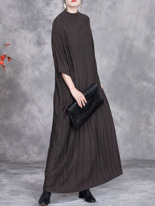 Women Autumn Artsy Jacquard Knitted Half-Turtleneck Dress BA1058 Genistyle Shop