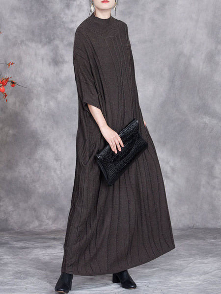 Women Autumn Artsy Jacquard Knitted Half-Turtleneck Dress BA1058 Genistyle Shop