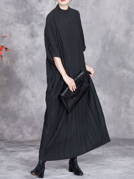 Women Autumn Artsy Jacquard Knitted Half-Turtleneck Dress BA1058 Genistyle Shop