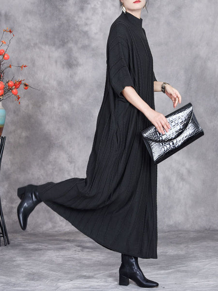 Women Autumn Artsy Jacquard Knitted Half-Turtleneck Dress BA1058 Genistyle Shop