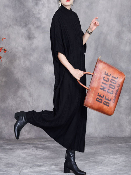 Women Autumn Artsy Jacquard Knitted Half-Turtleneck Dress BA1058 Genistyle Shop