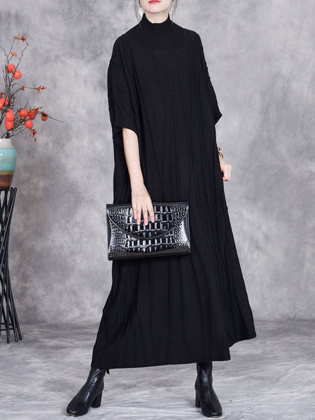Women Autumn Artsy Jacquard Knitted Half-Turtleneck Dress BA1058 Genistyle Shop
