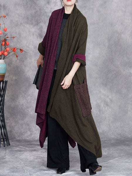 Women Autumn Artsy Irregular Colorblock V-Neck Cardigan Coat BA1057 Genistyle Shop