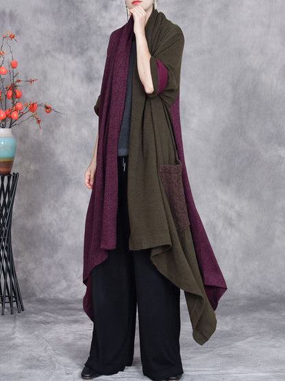 Women Autumn Artsy Irregular Colorblock V-Neck Cardigan Coat BA1057 Genistyle Shop