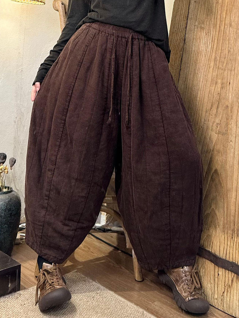 Women Autumn Vintage Solid Spliced Linen Harem Pants BA1066 Genistyle Shop