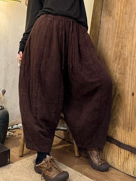 Women Autumn Vintage Solid Spliced Linen Harem Pants BA1066 Genistyle Shop