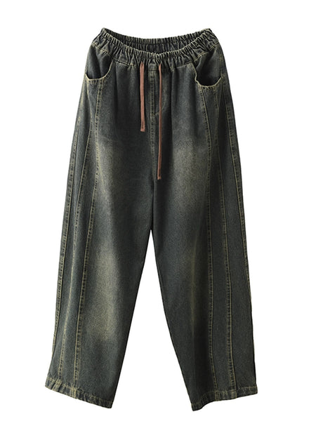 Women Autumn Retro Spliced Washed Denim Harem Pants BA1064 Genistyle Shop
