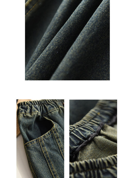 Women Autumn Retro Spliced Washed Denim Harem Pants BA1064 Genistyle Shop