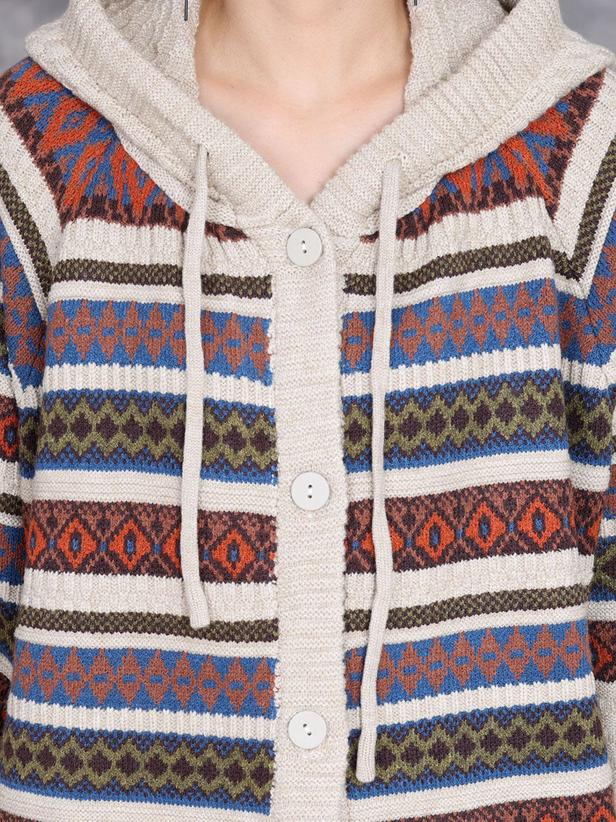 Women Autumn Artsy Stripe Hooded Knit Cardigan Coat WG022 BK