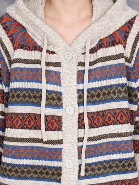 Women Autumn Artsy Stripe Hooded Knit Cardigan Coat WG022 BK