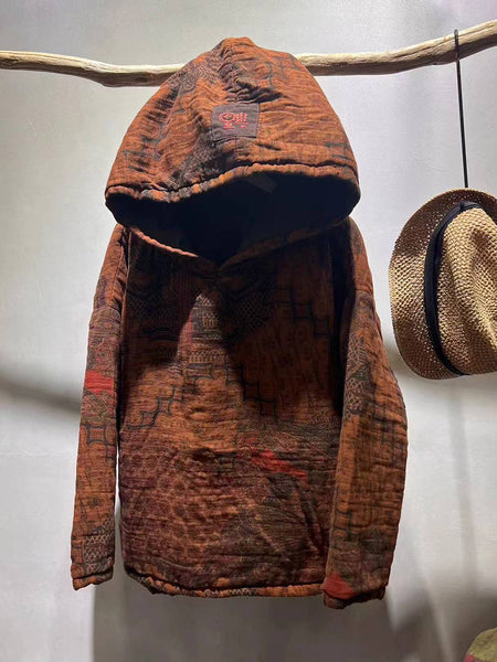 Women Autumn Patchwork Spliced Hooded Cotton Coat QU009 BUYKUD