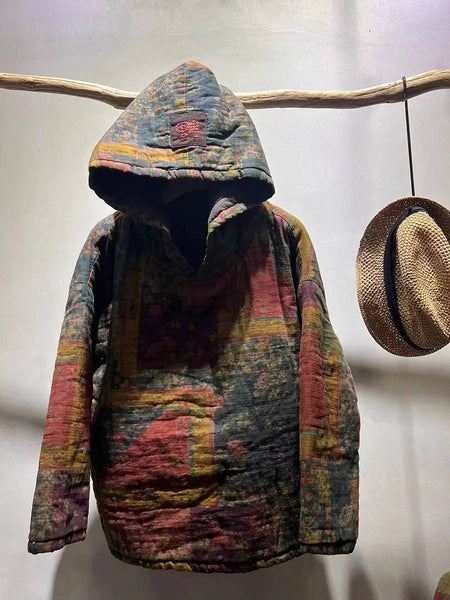 Women Autumn Patchwork Spliced Hooded Cotton Coat QU009 BUYKUD
