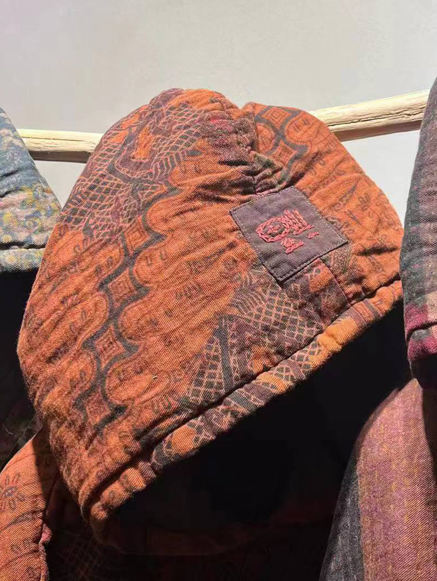 Women Autumn Patchwork Spliced Hooded Cotton Coat QU009 BUYKUD