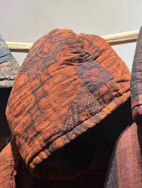 Women Autumn Patchwork Spliced Hooded Cotton Coat QU009 BUYKUD