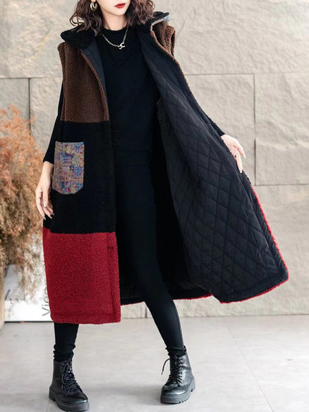 Winter Casual Fleece Colorblock Hooded Vest Coat WG018 ZMMM