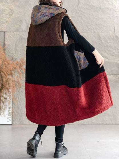 Winter Casual Fleece Colorblock Hooded Vest Coat WG018 ZMMM