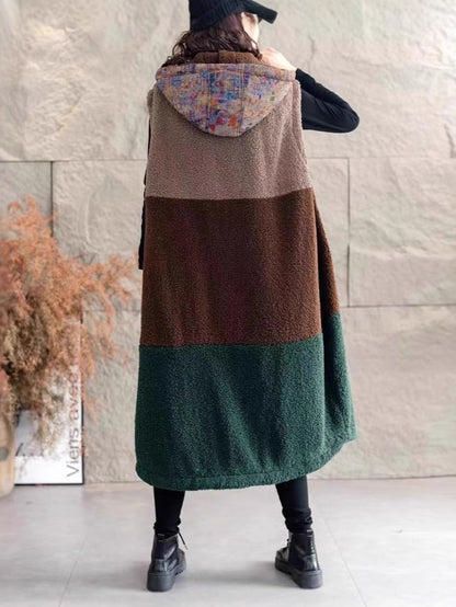 Winter Casual Fleece Colorblock Hooded Vest Coat WG018 ZMMM