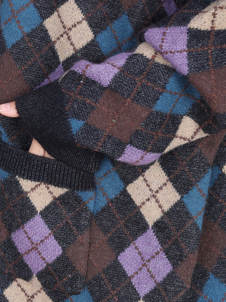 Women Autumn Artsy Rhomboids Cardigan Sweater Coat WG017 BK