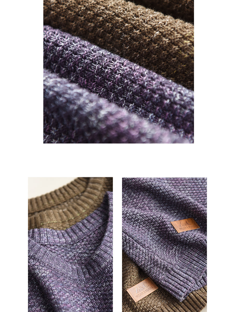 Women Vintage Autumn Solid O-Neck Loose Knit Sweater WG004 BK