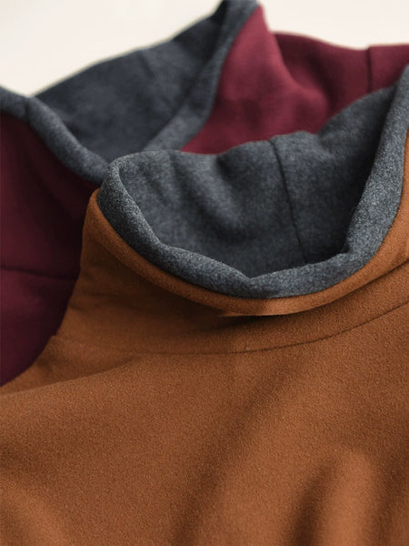 Women Casual Autumn Warm Colorblock Turtleneck Sweatshirt WG010 BK