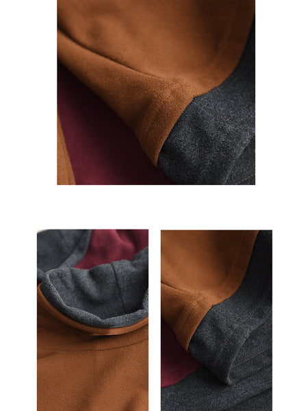 Women Casual Autumn Warm Colorblock Turtleneck Sweatshirt WG010 BK