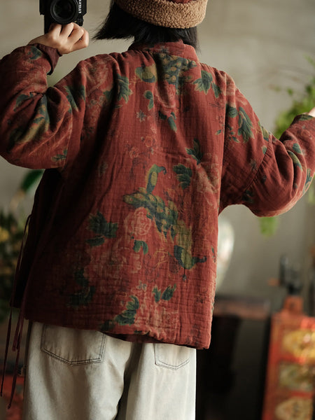 Women Autumn Ethnic Stand Collar Flower Cotton Padded Coat WG016 BK