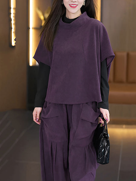 Women Autumn Casual Solid O-Neck Short Shirt and Pants QN030 HLCP