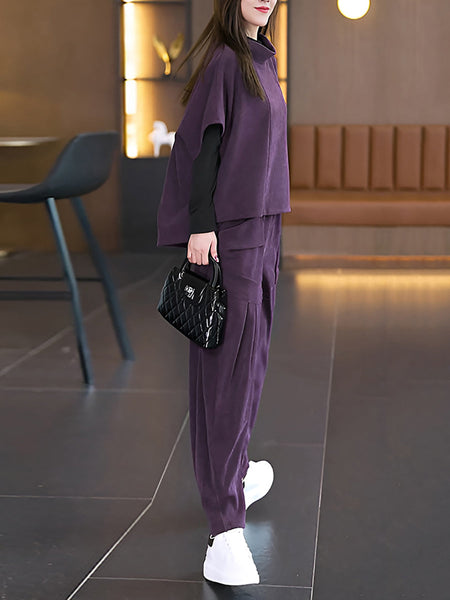 Women Autumn Casual Solid O-Neck Short Shirt and Pants QN030 HLCP