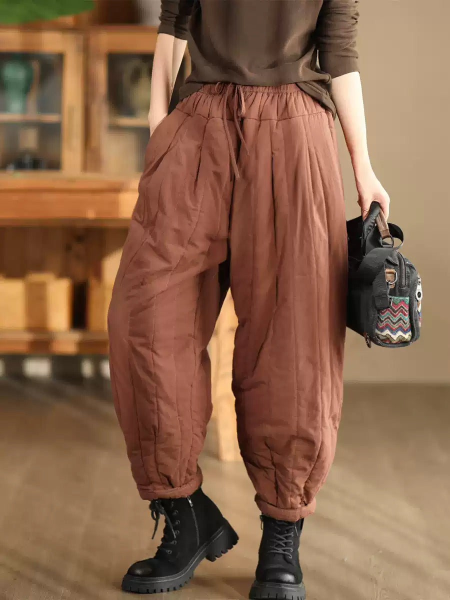 Women Winter Casual Solid Spliced Padded Harem Pants QN019 BK