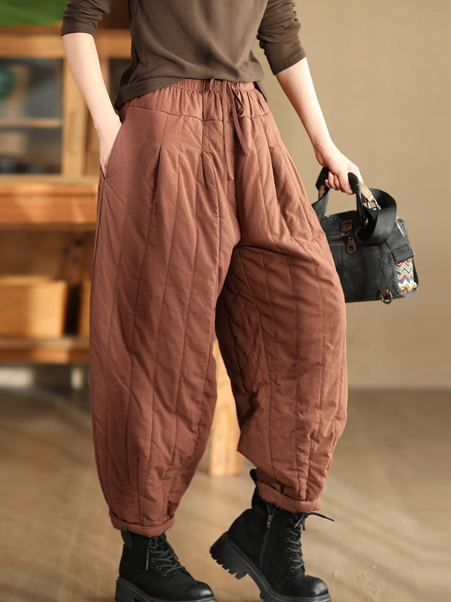 Women Winter Casual Solid Spliced Padded Harem Pants QN019 BK