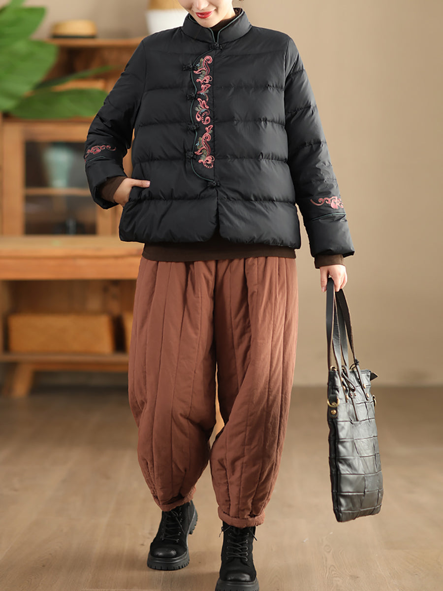 Women Winter Casual Solid Spliced Padded Harem Pants QN019 BK