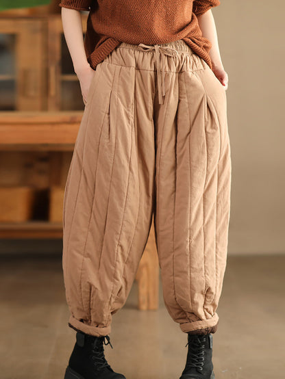 Women Winter Casual Solid Spliced Padded Harem Pants QN019 BK