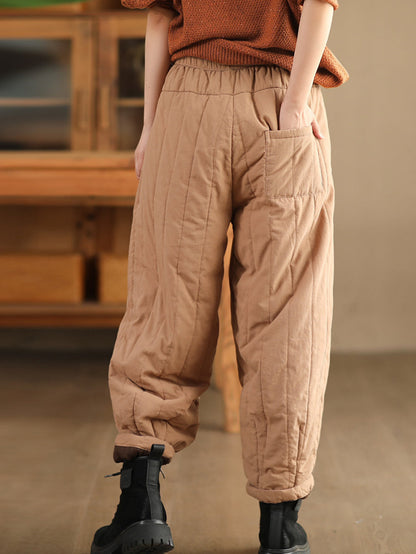 Women Winter Casual Solid Spliced Padded Harem Pants QN019 BK