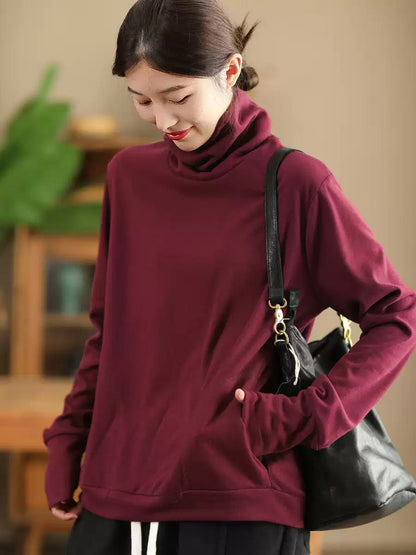 Women Autumn Solid Warm Turtleneck Shirt QN026 BK