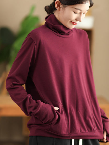 Women Autumn Solid Warm Turtleneck Shirt QN026 BK