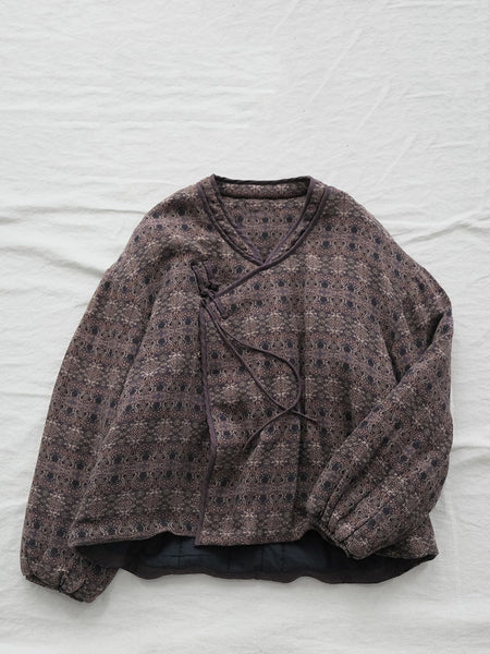 Women Autumn Retro Buttoned Flower Stand Collar Cotton Coat QN029 BK