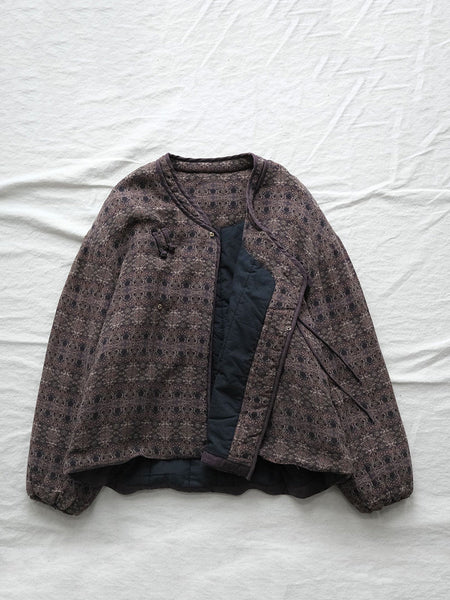 Women Autumn Retro Buttoned Flower Stand Collar Cotton Coat QN029 BK