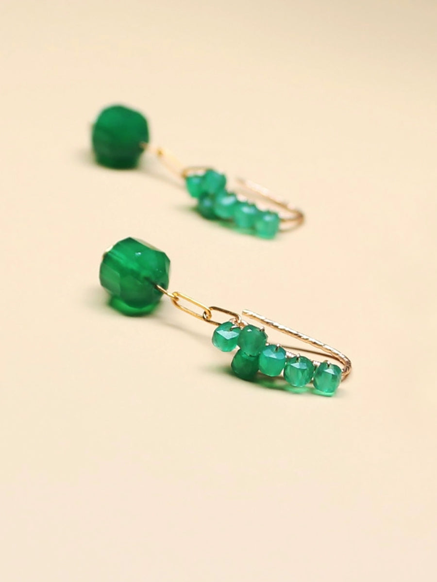 Women Casual Green Jade Weave Earrings QN007 BUYKUD