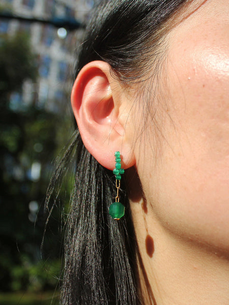 Women Casual Green Jade Weave Earrings QN007 BUYKUD