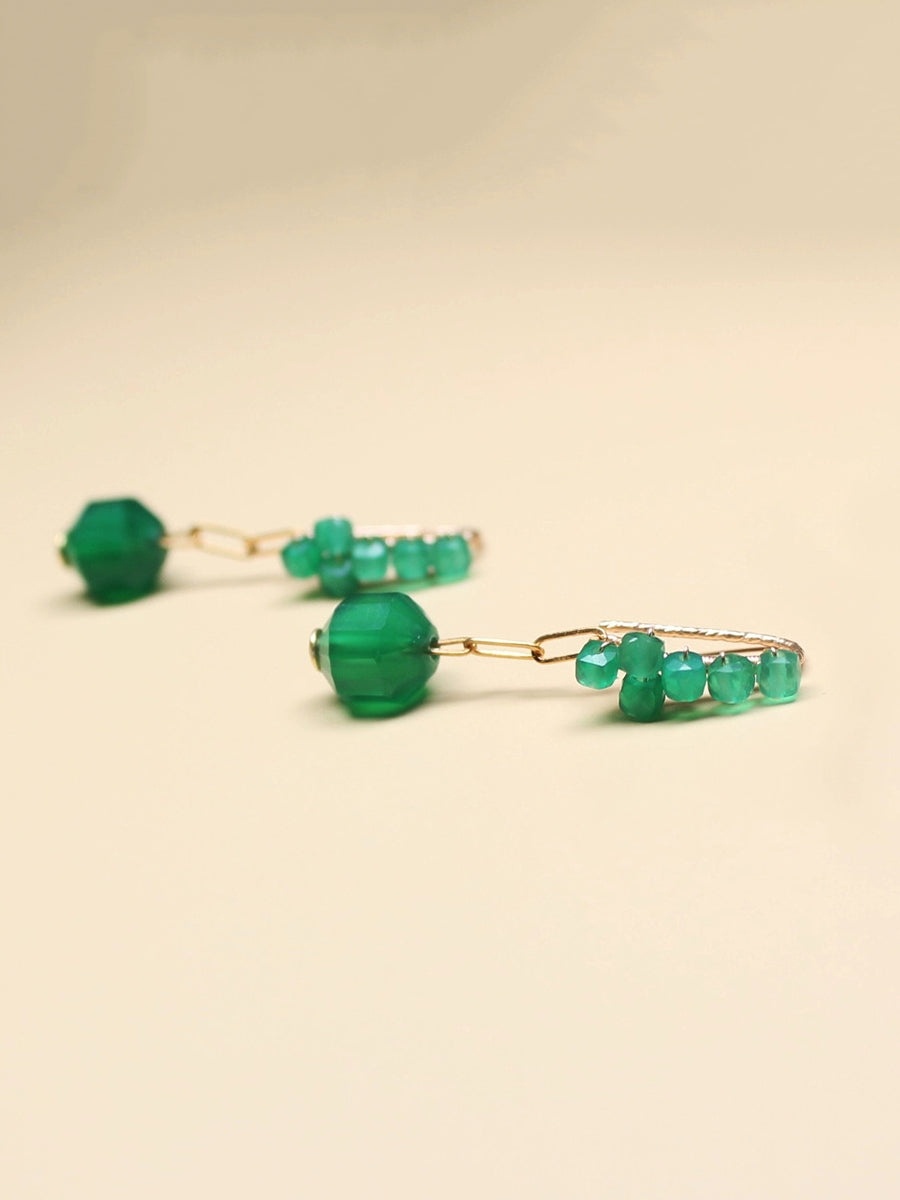 Women Casual Green Jade Weave Earrings QN007 BUYKUD