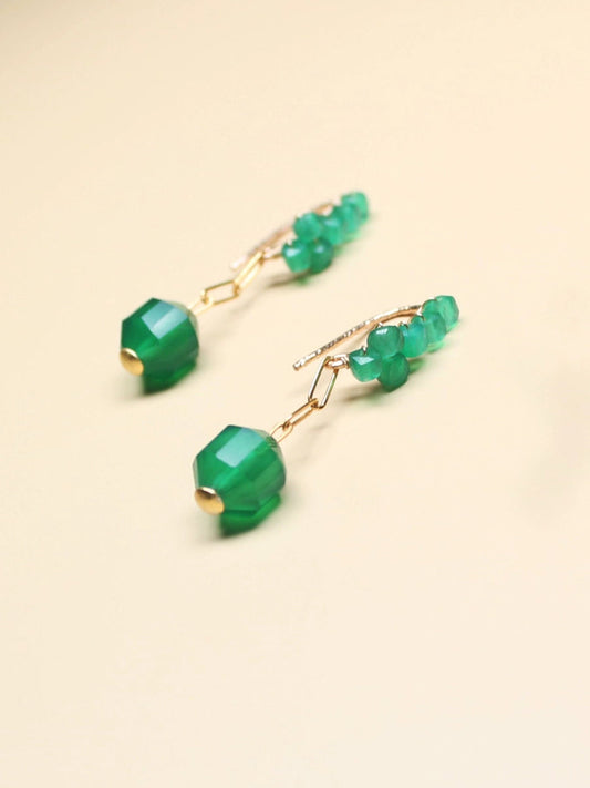 Women Casual Green Jade Weave Earrings QN007 BUYKUD