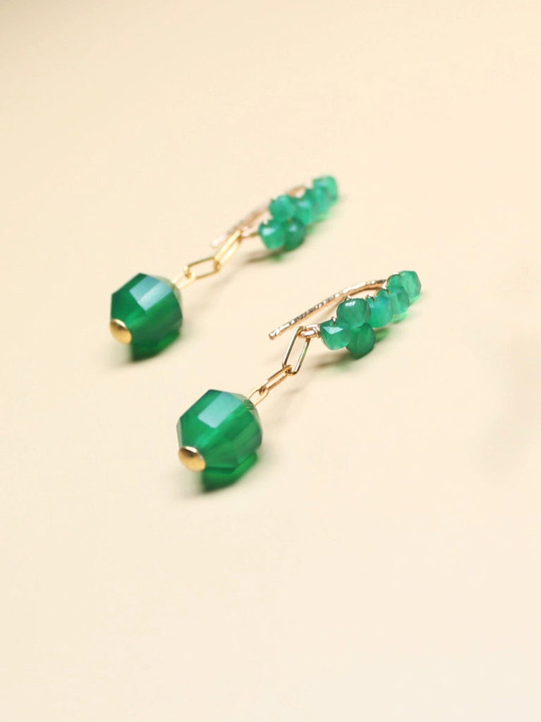 Women Casual Green Jade Weave Earrings QN007 BUYKUD